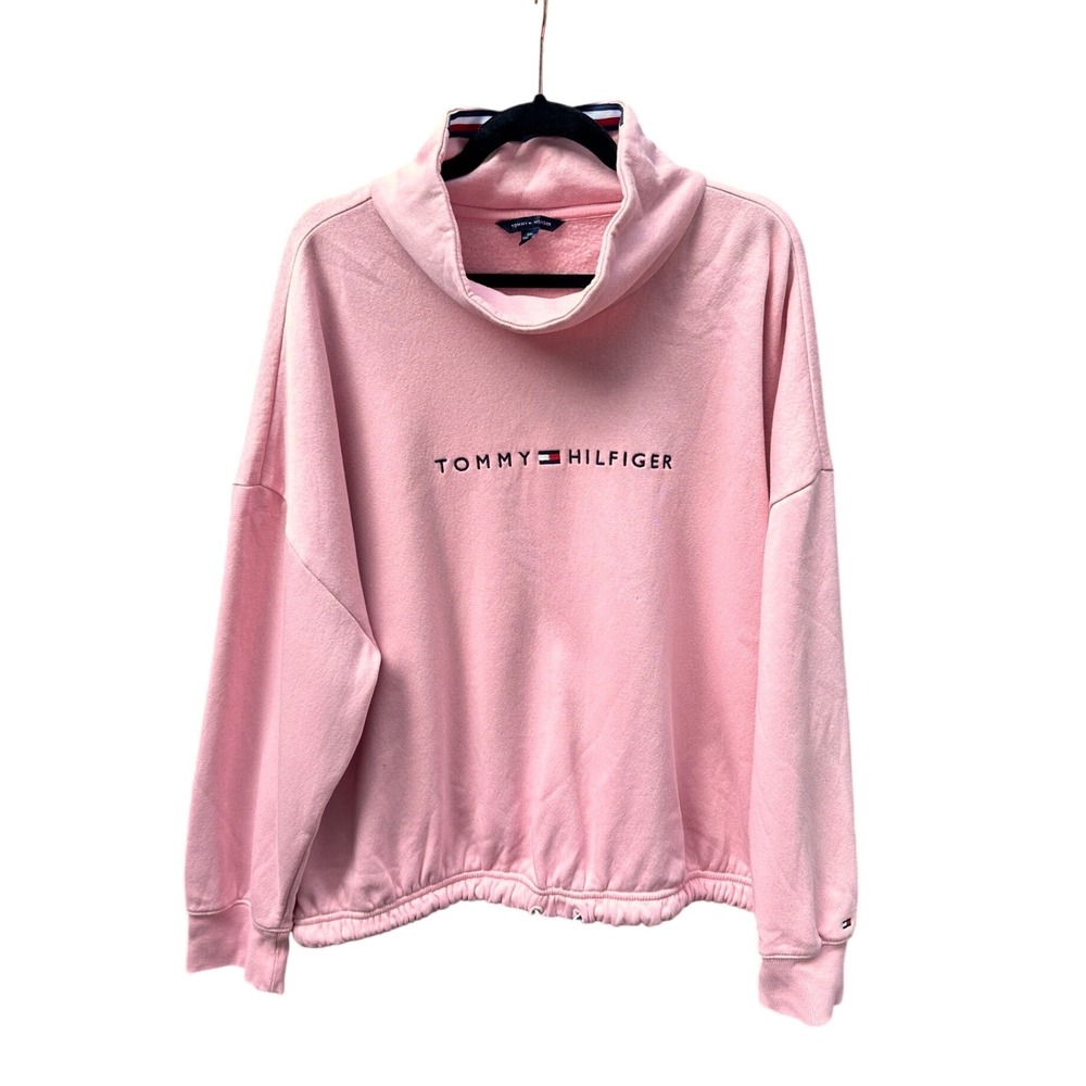 Tommy Hilfiger Womens Pink Cowl Neck Drawstring Hem Fleece Sweatshirt XXL